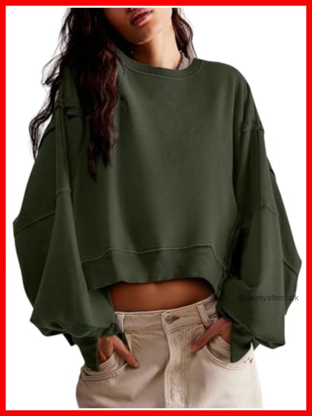 Womens Loose Fit Crop Sweatshirt Crew Neck Long Sleeve Pullover